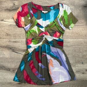 Etro Abstract lightweight v-neck stretch peplum top